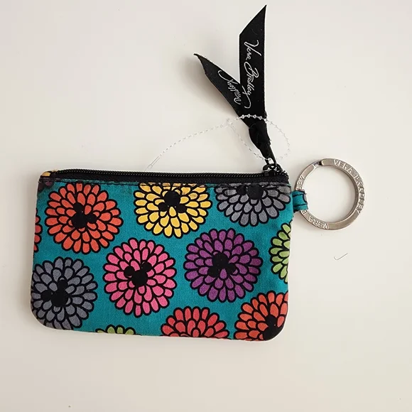 Vera Bradley Teal Floral Quilted ID Keychain Wallet - Picture 2 of 5
